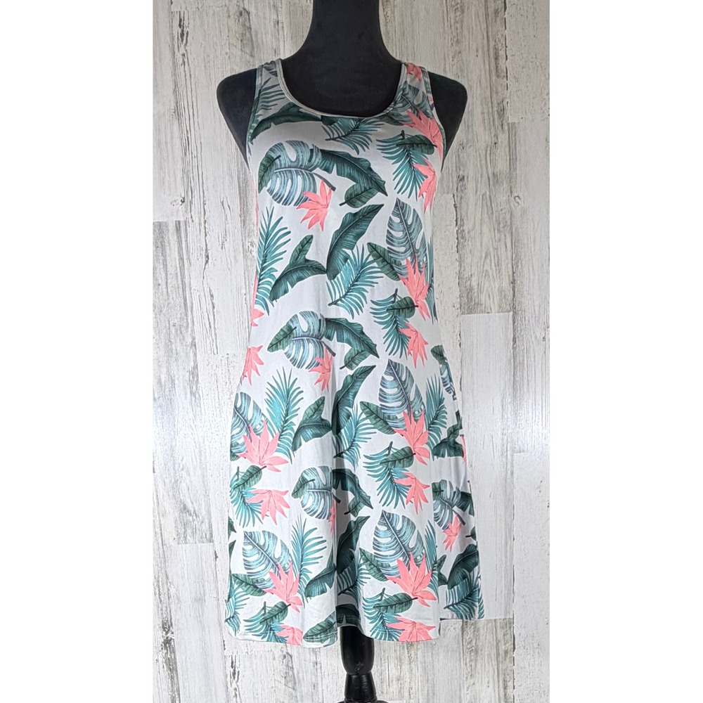Kyodan Outdoor Tennis Dress Large Tropical Floral Criss Cross Back Sleeveless
